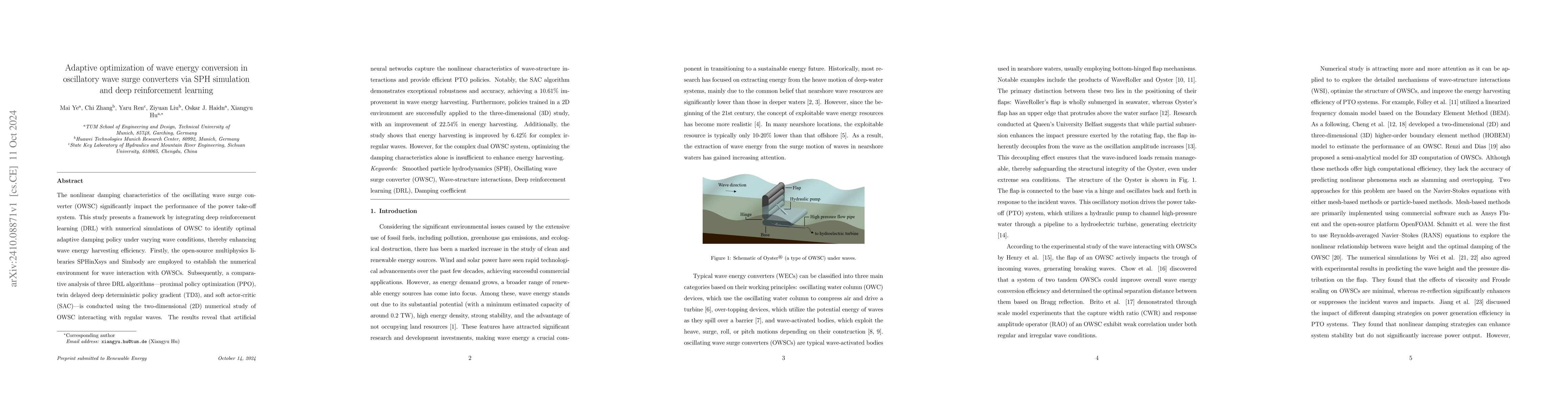 Thumbnail for Adaptive optimization of wave energy conversion in oscillatory wave
  surge converters via SPH simulation and deep reinforcement learning