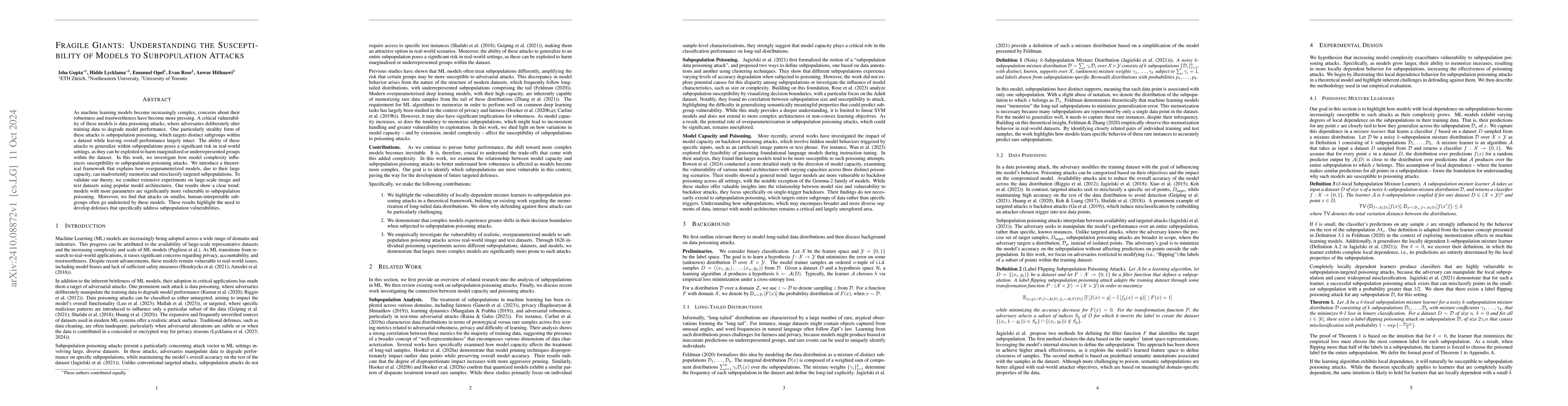 Thumbnail for Fragile Giants: Understanding the Susceptibility of Models to
  Subpopulation Attacks