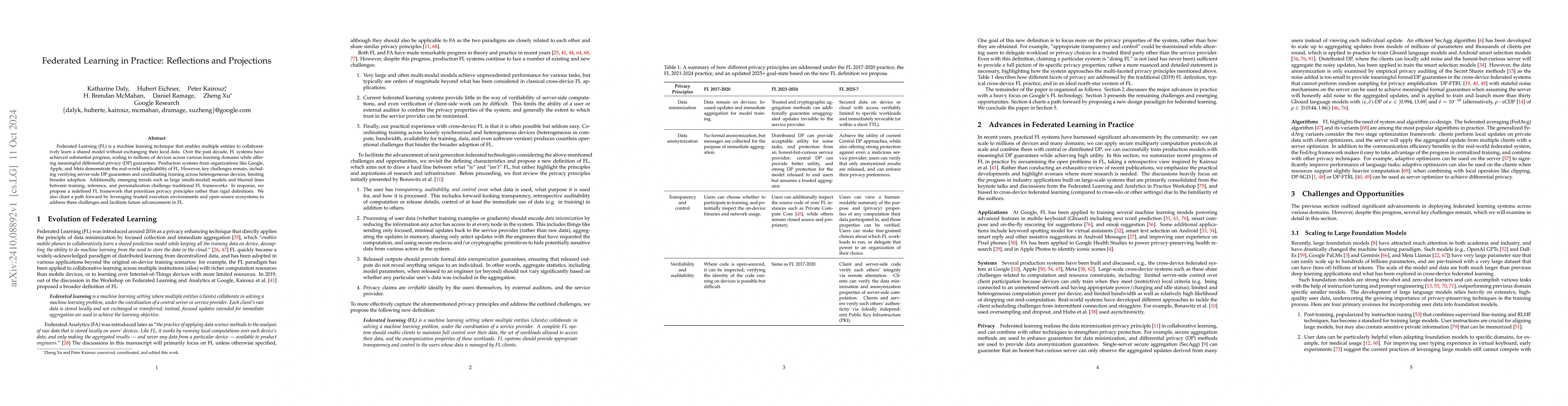 Thumbnail for Federated Learning in Practice: Reflections and Projections