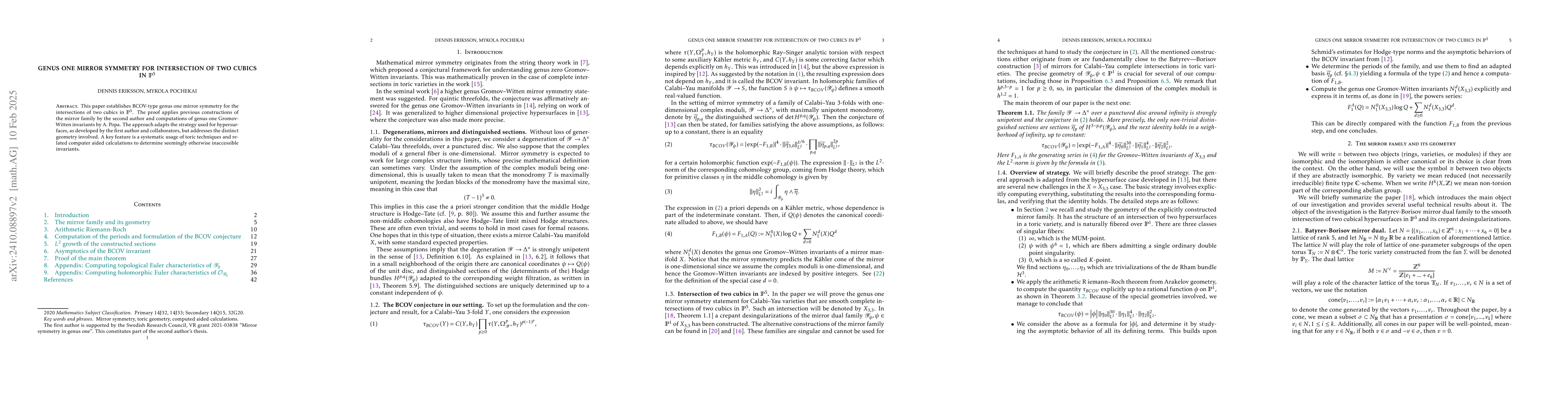 Thumbnail for Genus one mirror symmetry for intersection of two cubics in
  $\mathbb{P}^5$