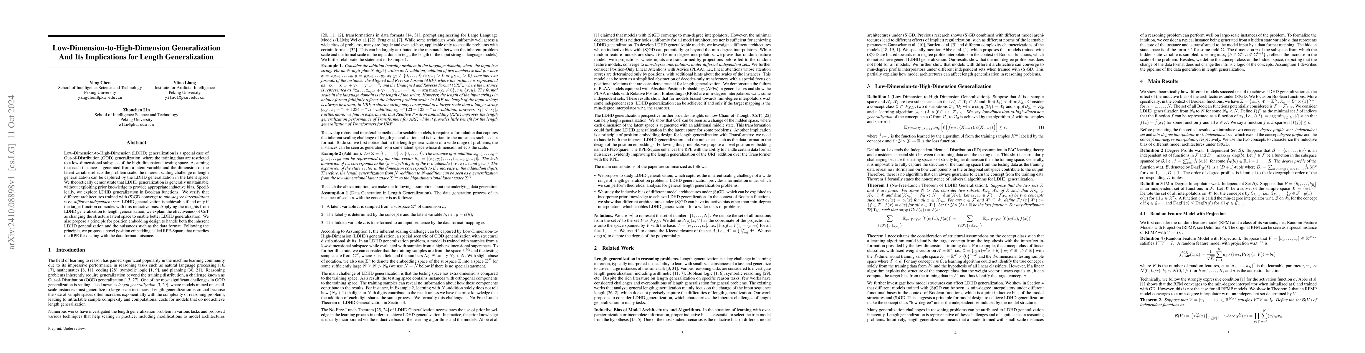 Thumbnail for Low-Dimension-to-High-Dimension Generalization And Its Implications for
  Length Generalization