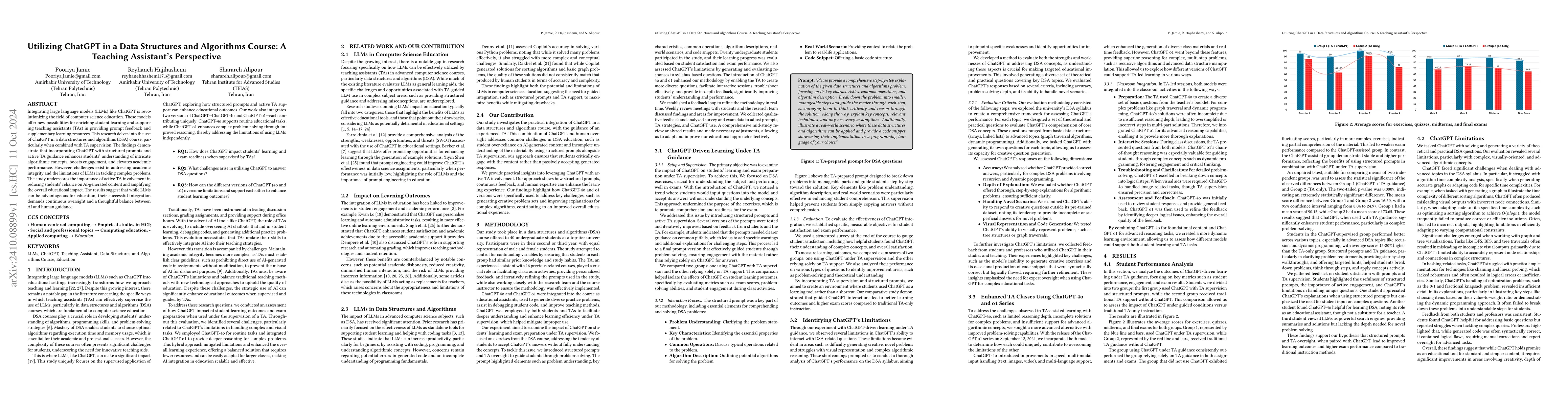 Thumbnail for Utilizing ChatGPT in a Data Structures and Algorithms Course: A Teaching
  Assistant's Perspective