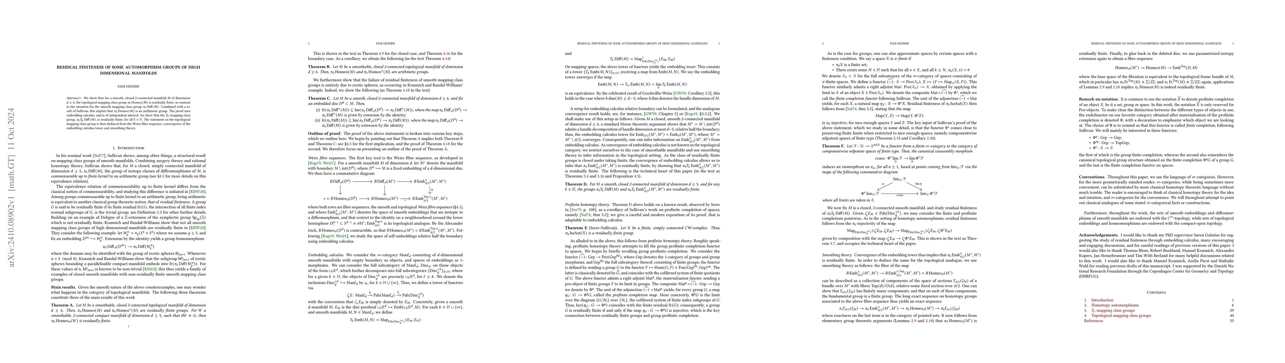 Thumbnail for Residual finiteness of some automorphism groups of high dimensional
  manifolds