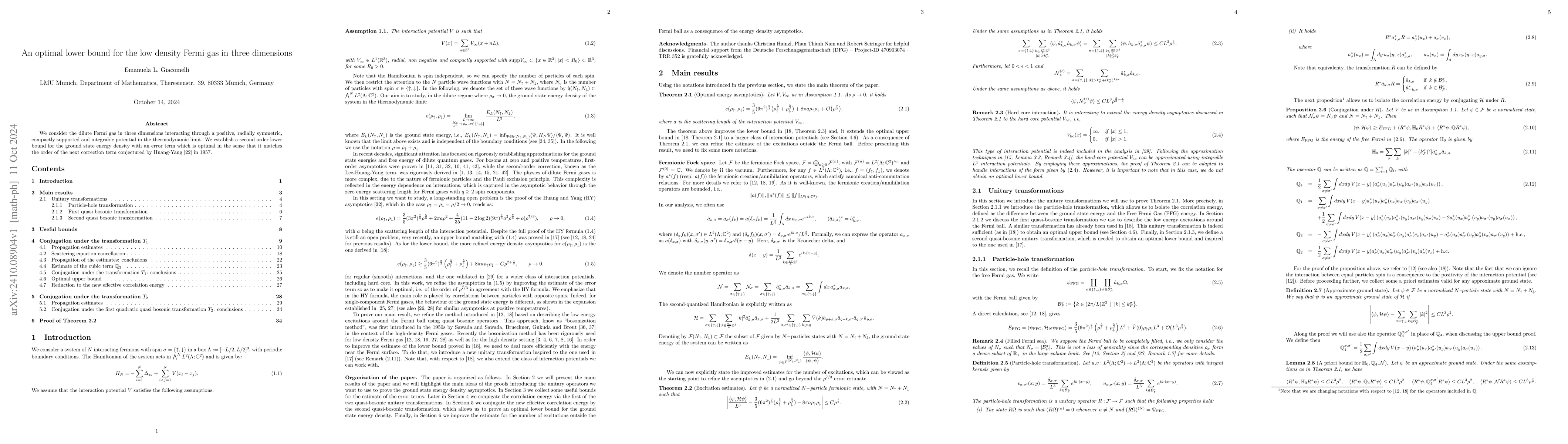 Thumbnail for An optimal lower bound for the low density Fermi gas in three dimensions