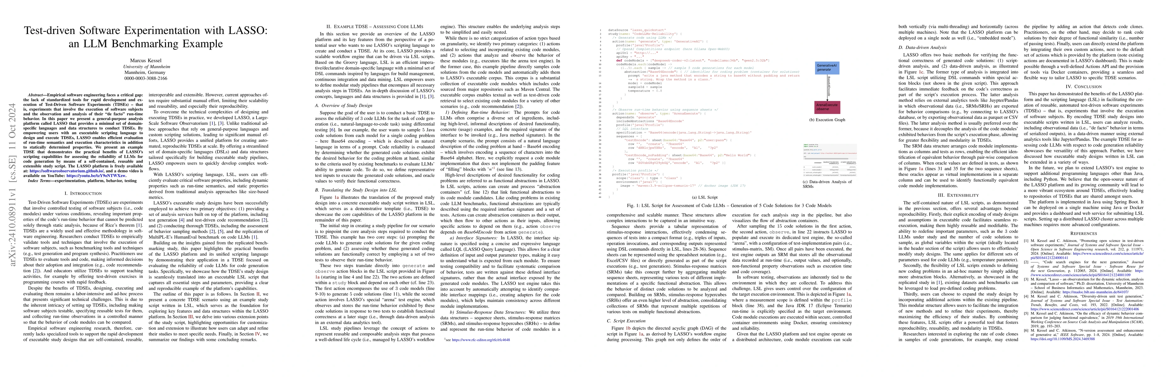 Thumbnail for Test-driven Software Experimentation with LASSO: an LLM Benchmarking
  Example