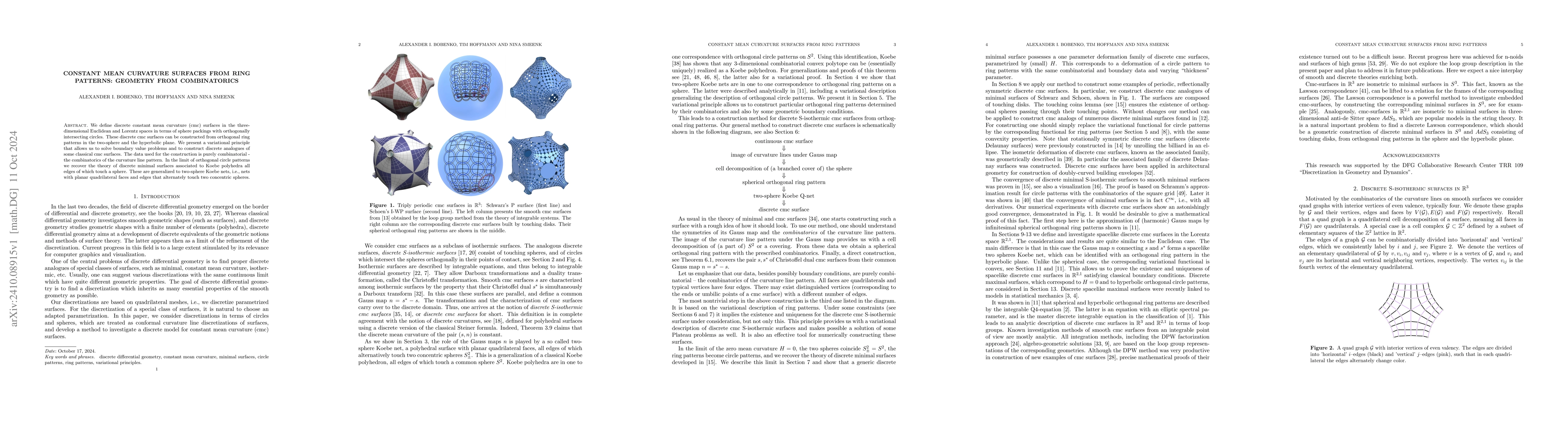 Thumbnail for Constant mean curvature surfaces from ring patterns: Geometry from
  combinatorics