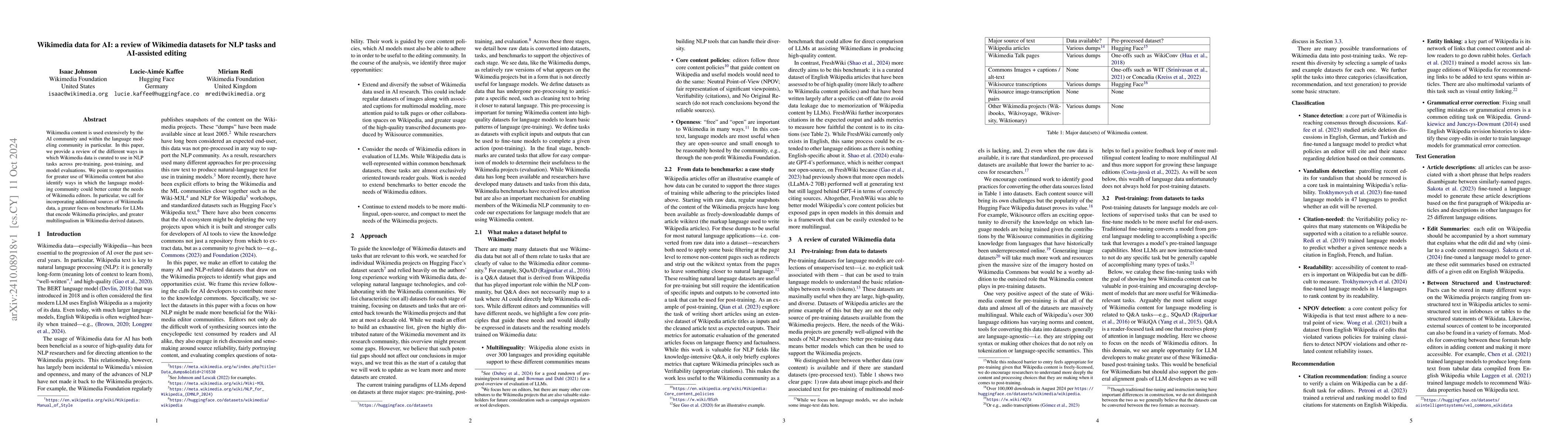 Thumbnail for Wikimedia data for AI: a review of Wikimedia datasets for NLP tasks and
  AI-assisted editing