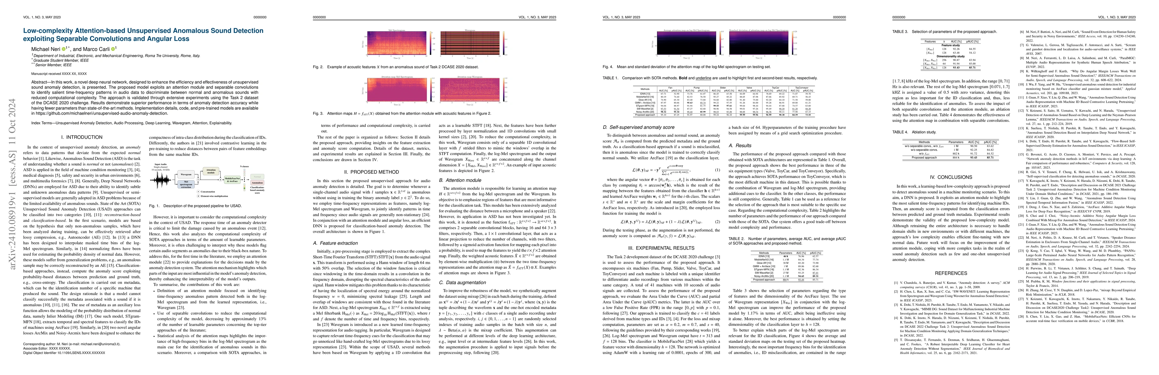 Thumbnail for Low-complexity Attention-based Unsupervised Anomalous Sound Detection
  exploiting Separable Convolutions and Angular Loss
