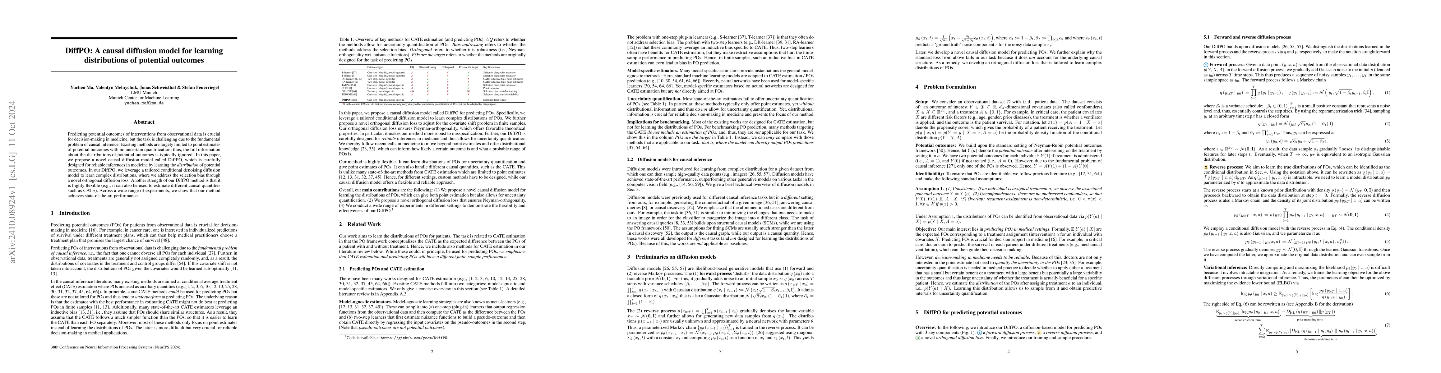 Thumbnail for DiffPO: A causal diffusion model for learning distributions of potential
  outcomes