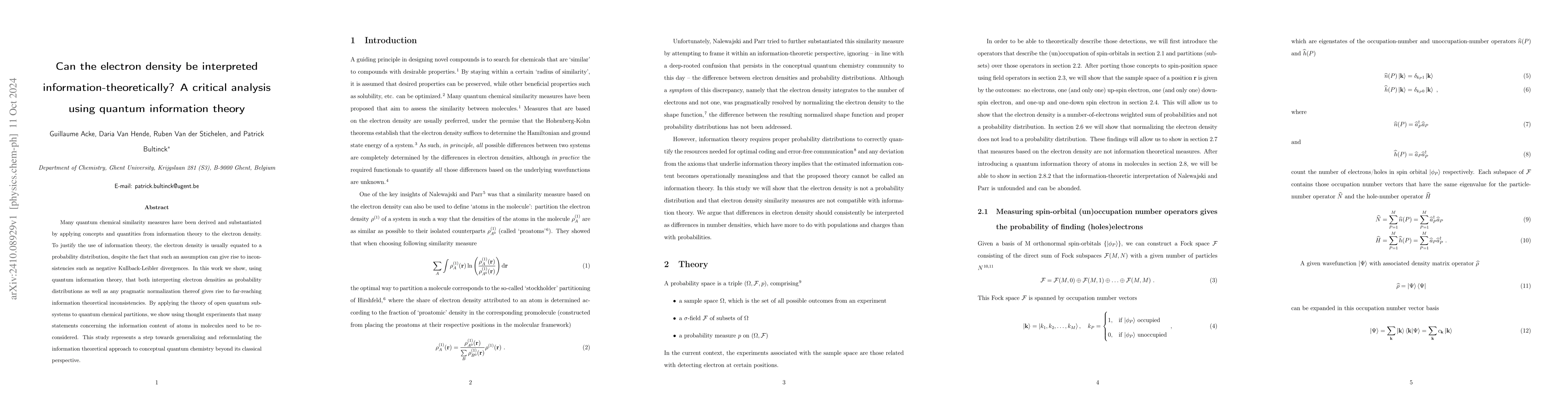 Thumbnail for Can the electron density be interpreted information-theoretically? A
  critical analysis using quantum information theory
