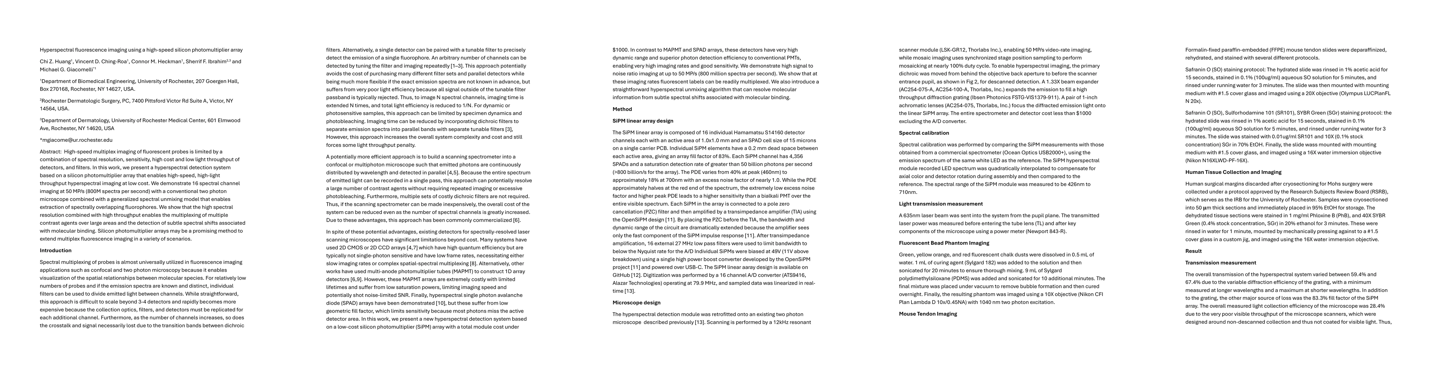 Thumbnail for Hyperspectral fluorescence imaging using a high-speed silicon
  photomultiplier array