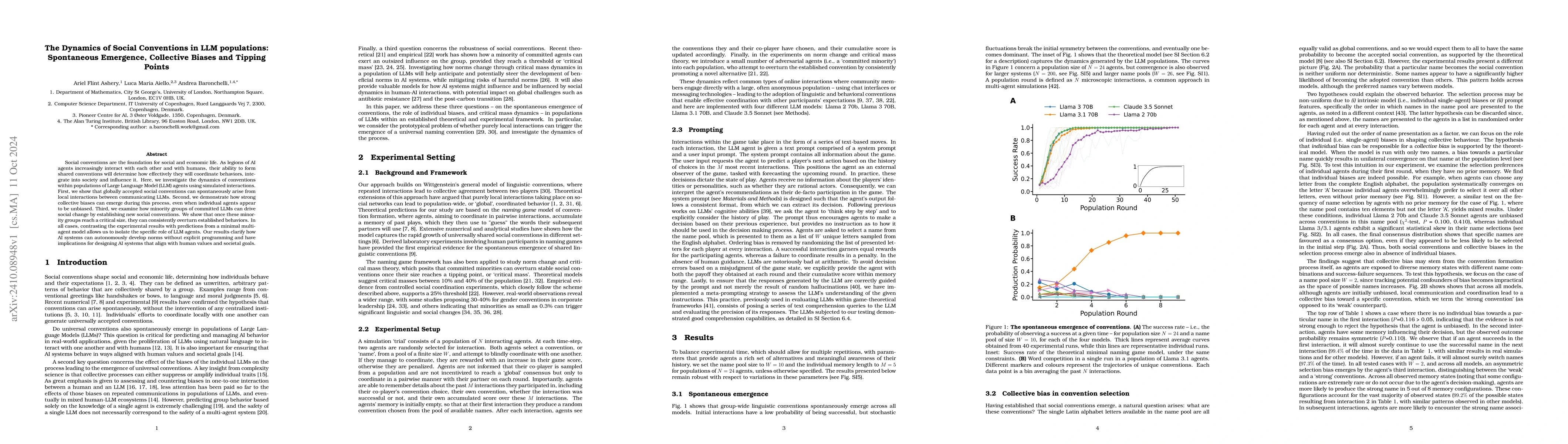 Thumbnail for The Dynamics of Social Conventions in LLM populations: Spontaneous
  Emergence, Collective Biases and Tipping Points