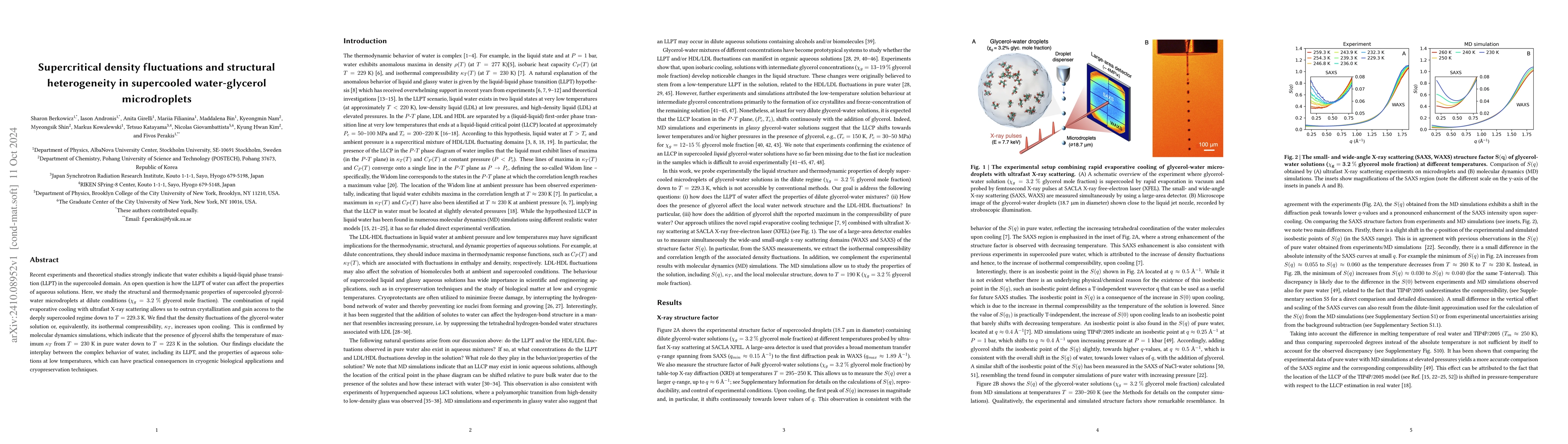 Thumbnail for Supercritical density fluctuations and structural heterogeneity in
  supercooled water-glycerol microdroplets