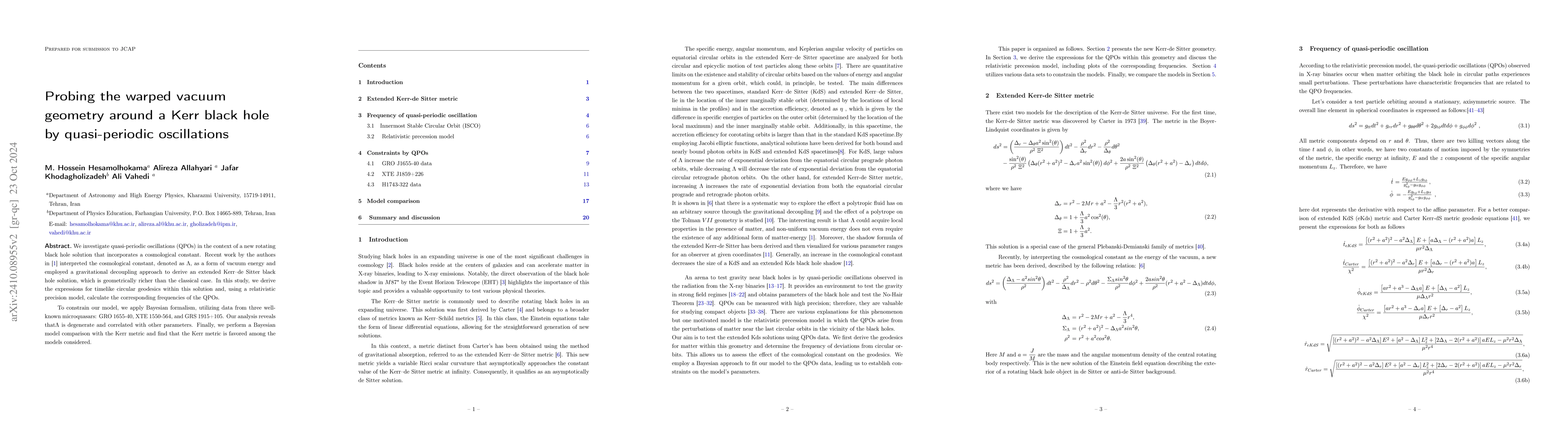 Thumbnail for Probing the warped vacuum geometry around a Kerr black hole by
  quasi-periodic oscillations