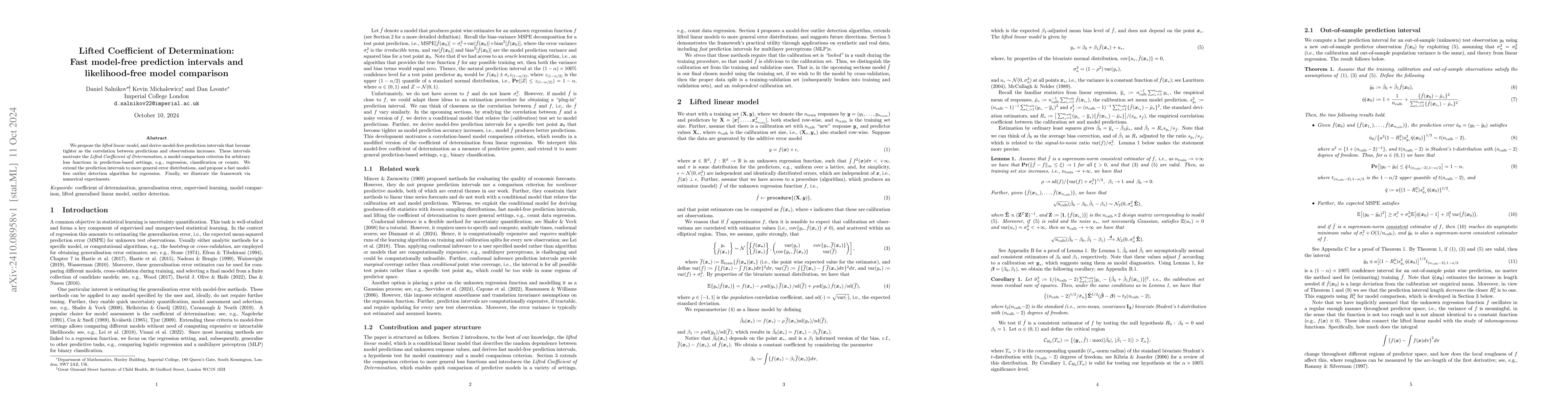 Thumbnail for Lifted Coefficient of Determination: Fast model-free prediction
  intervals and likelihood-free model comparison