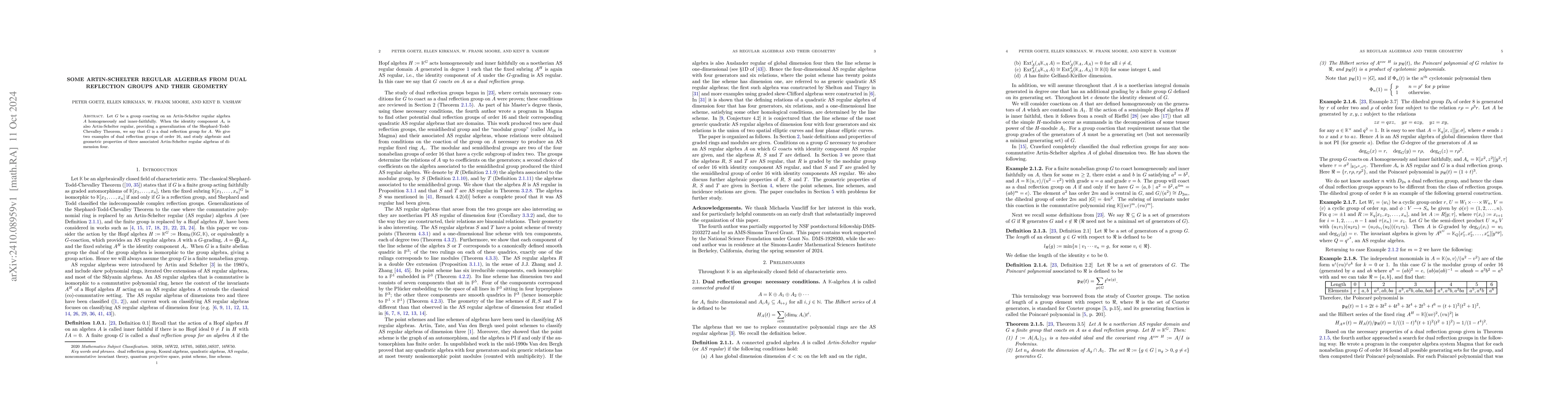 Thumbnail for Some Artin-Schelter Regular Algebras From Dual Reflection Groups and
  their Geometry