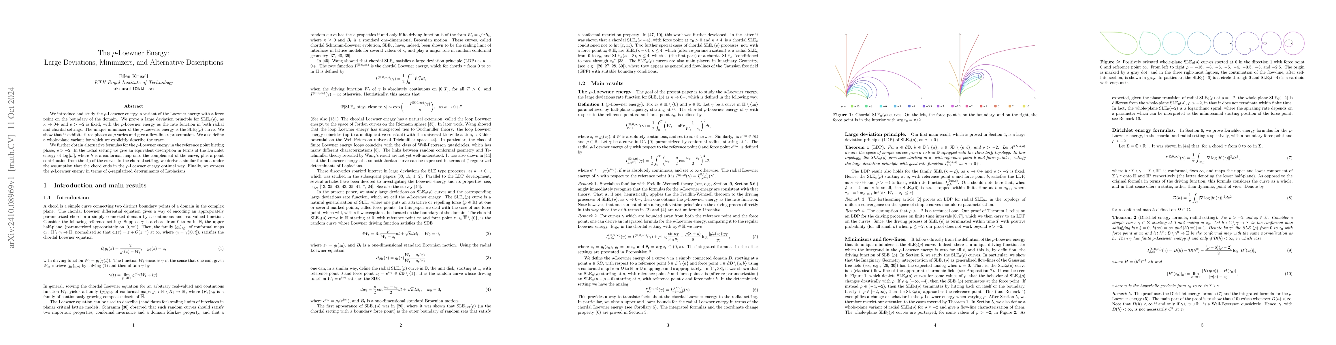 Thumbnail for The $ρ$-Loewner Energy: Large Deviations, Minimizers, and Alternative
  Descriptions