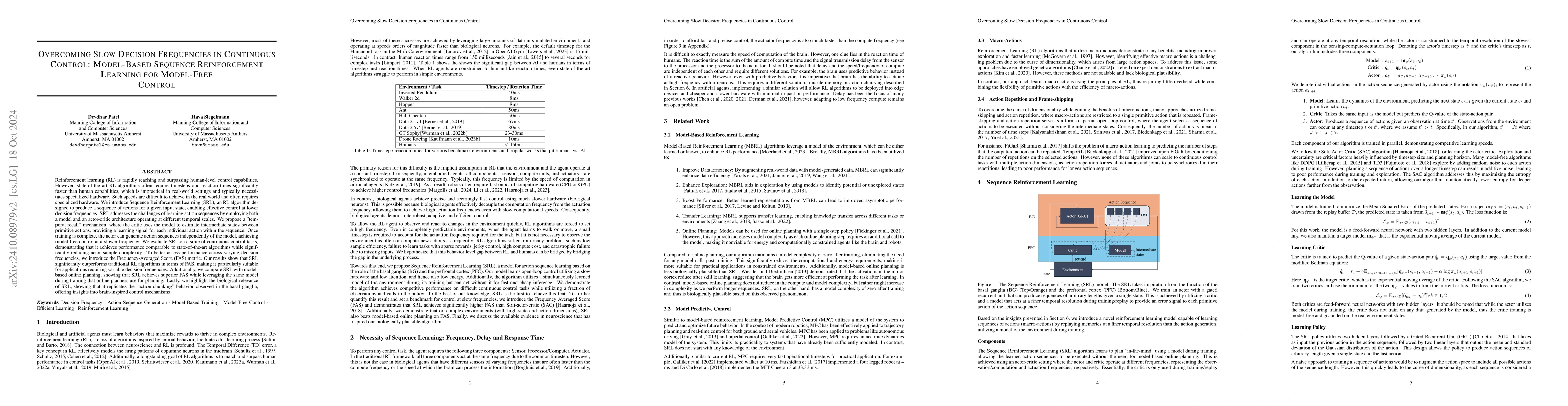 Thumbnail for Overcoming Slow Decision Frequencies in Continuous Control: Model-Based
  Sequence Reinforcement Learning for Model-Free Control