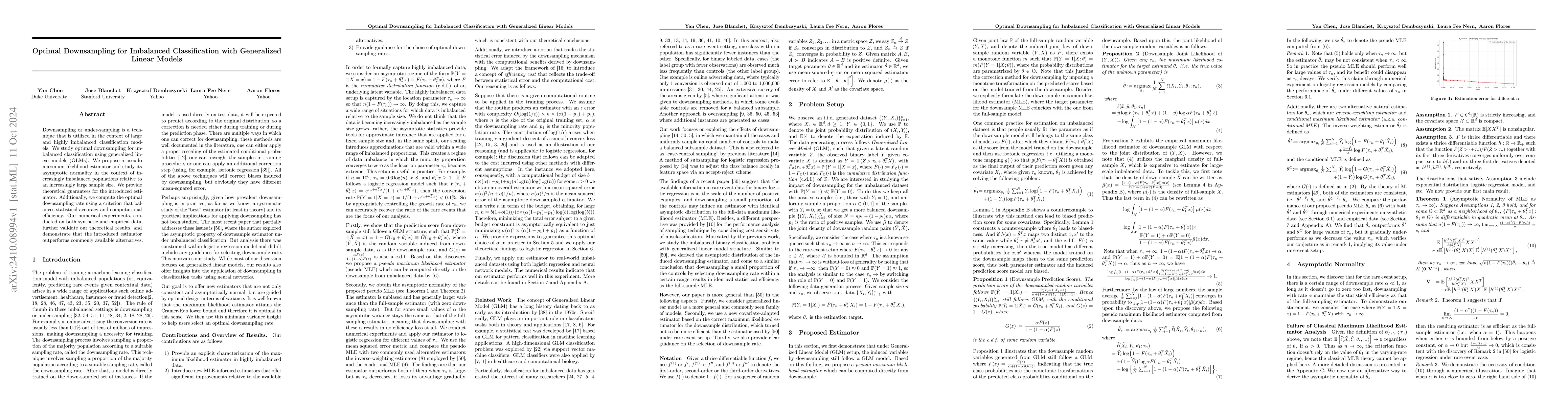 Thumbnail for Optimal Downsampling for Imbalanced Classification with Generalized
  Linear Models