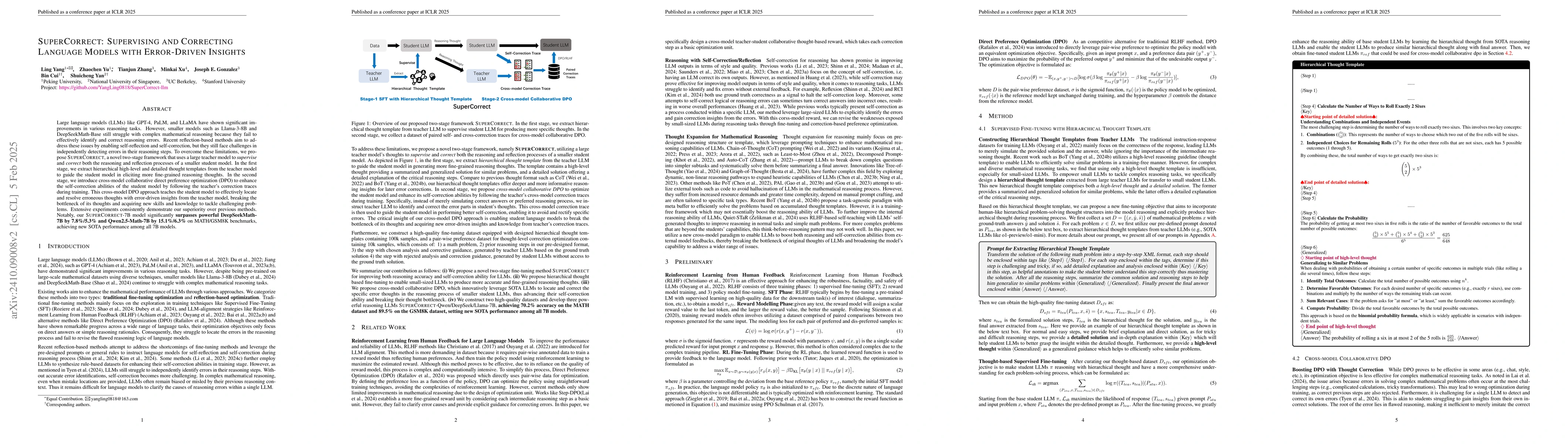 Thumbnail for SuperCorrect: Supervising and Correcting Language Models with
  Error-Driven Insights