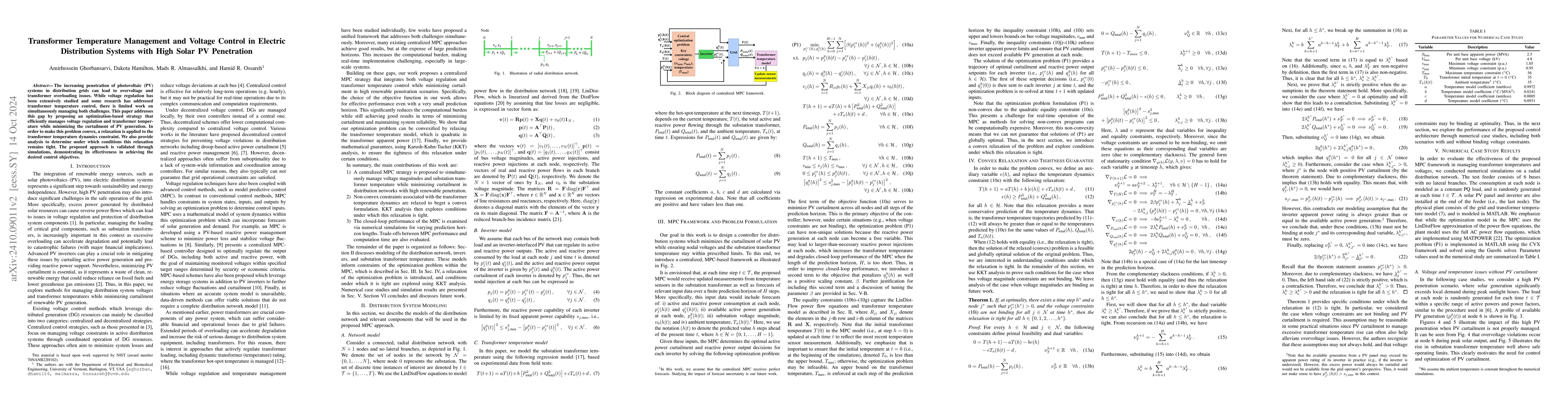 Thumbnail for Transformer Temperature Management and Voltage Control in Electric
  Distribution Systems with High Solar PV Penetration