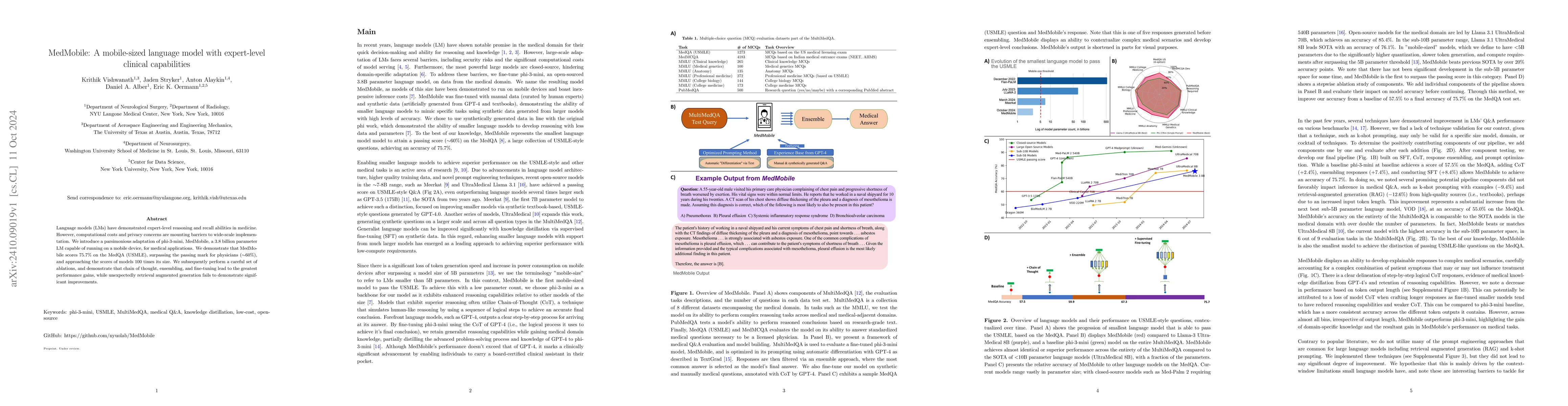 Thumbnail for MedMobile: A mobile-sized language model with expert-level clinical
  capabilities