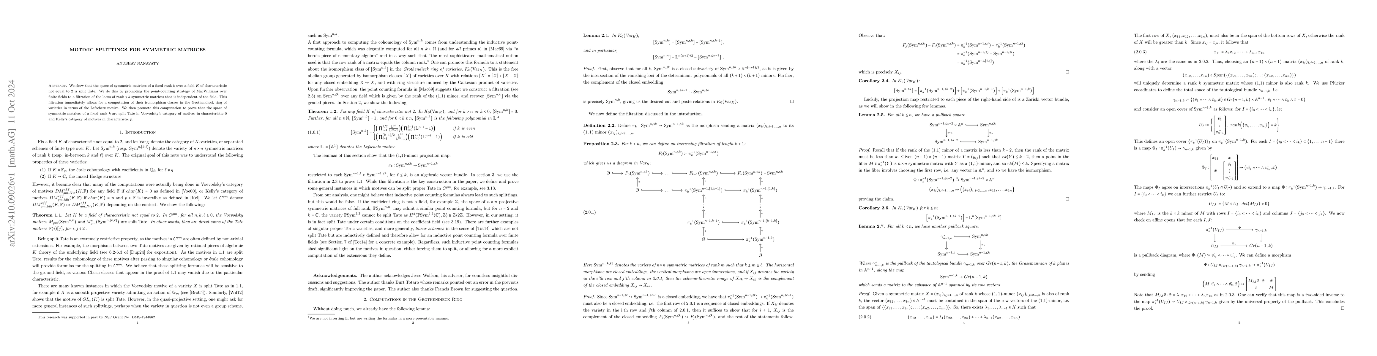 Thumbnail for Motivic Splittings For Symmetric Matrices