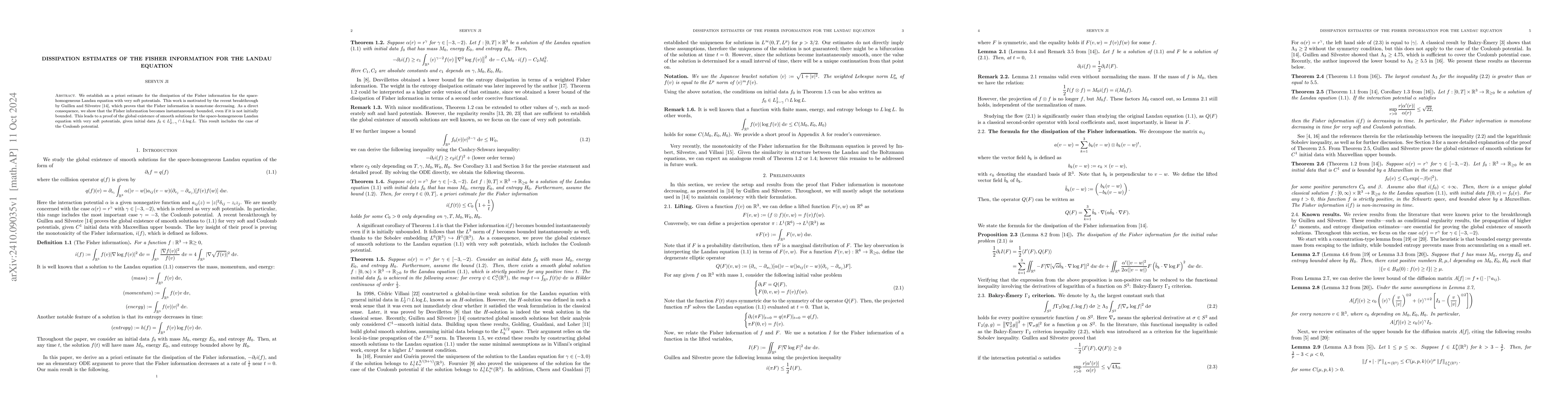 Thumbnail for Dissipation estimates of the Fisher information for the Landau equation