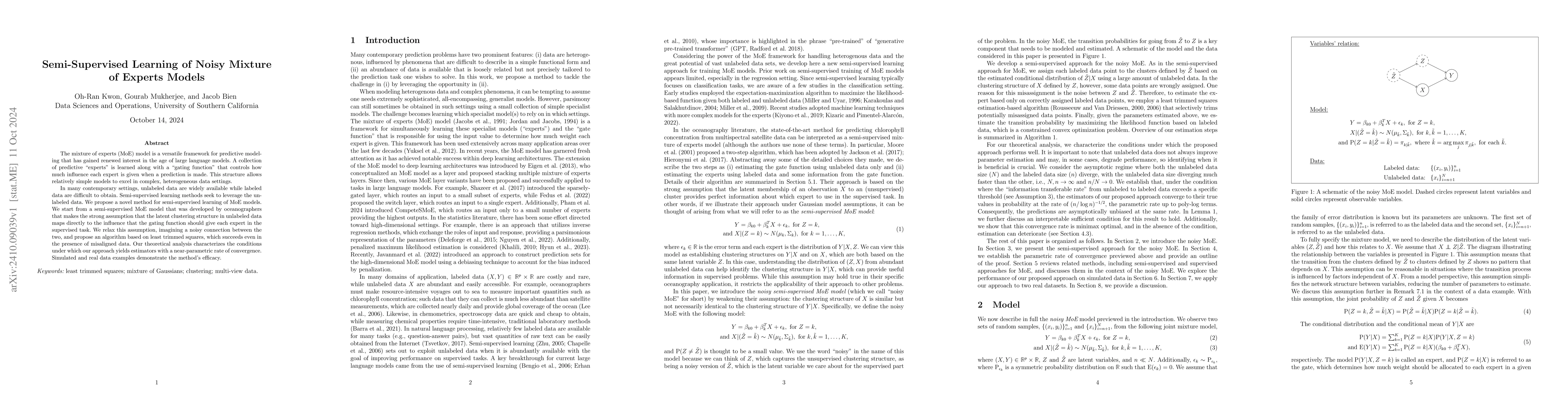 Thumbnail for Semi-Supervised Learning of Noisy Mixture of Experts Models