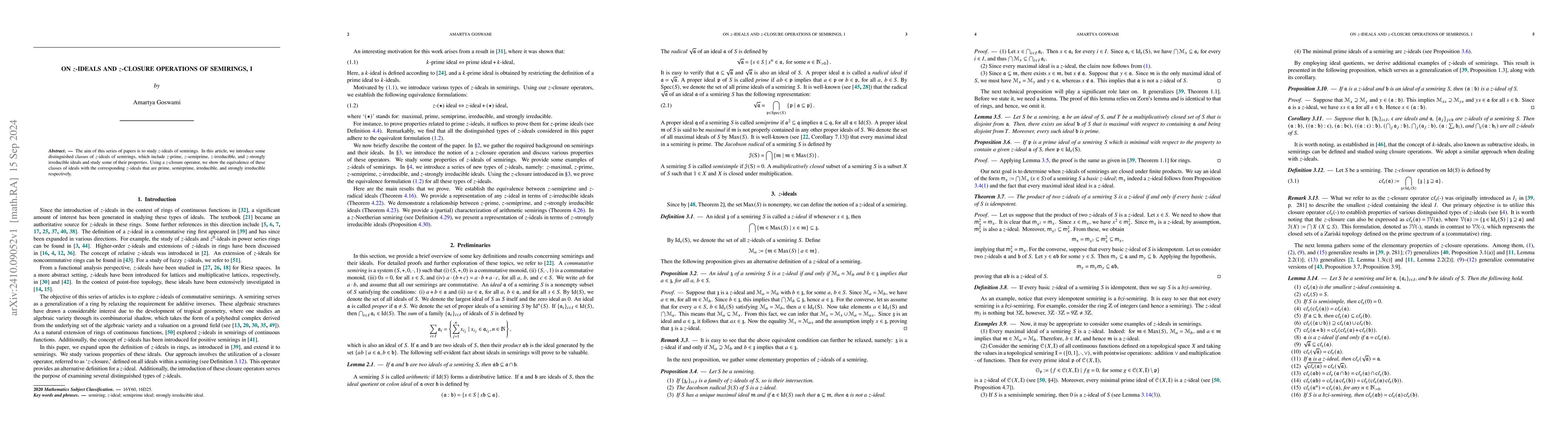 Thumbnail for On $z$-ideals and $z$-closure operations of semirings, I