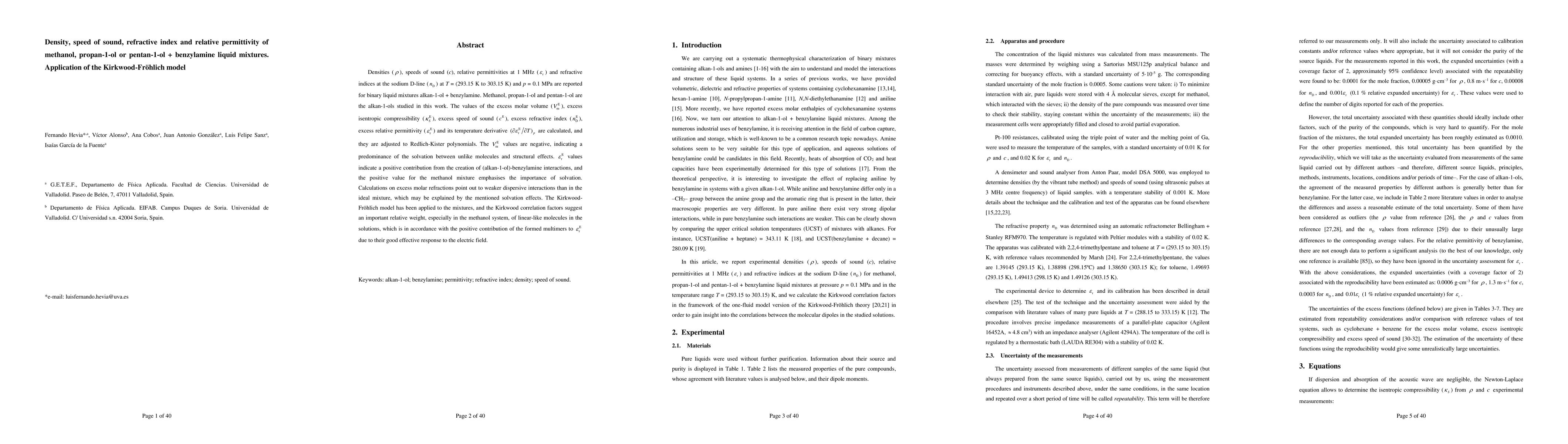 Thumbnail for Density, speed of sound, refractive index and relative permittivity of
  methanol, propan-1-ol or pentan-1-ol + benzylamine liquid mixtures.
  Application of the Kirkwood-Fröhlich model