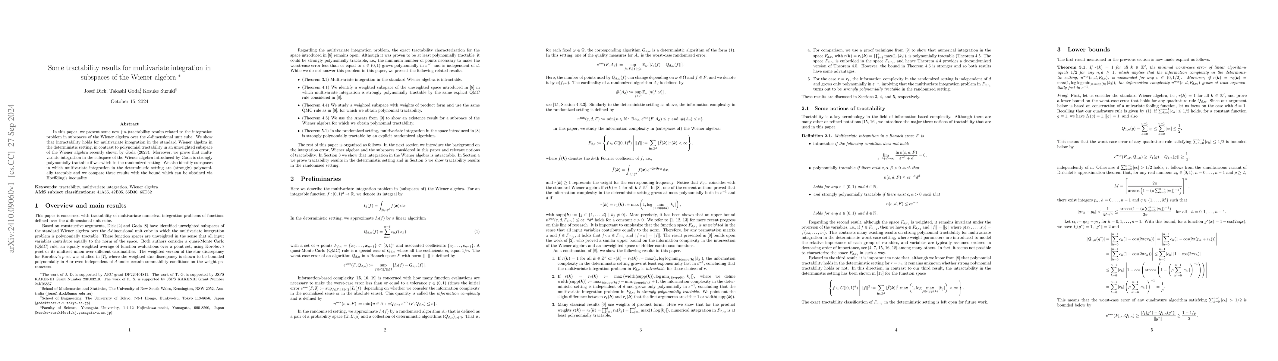 Thumbnail for Some tractability results for multivariate integration in subspaces of
  the Wiener algebra