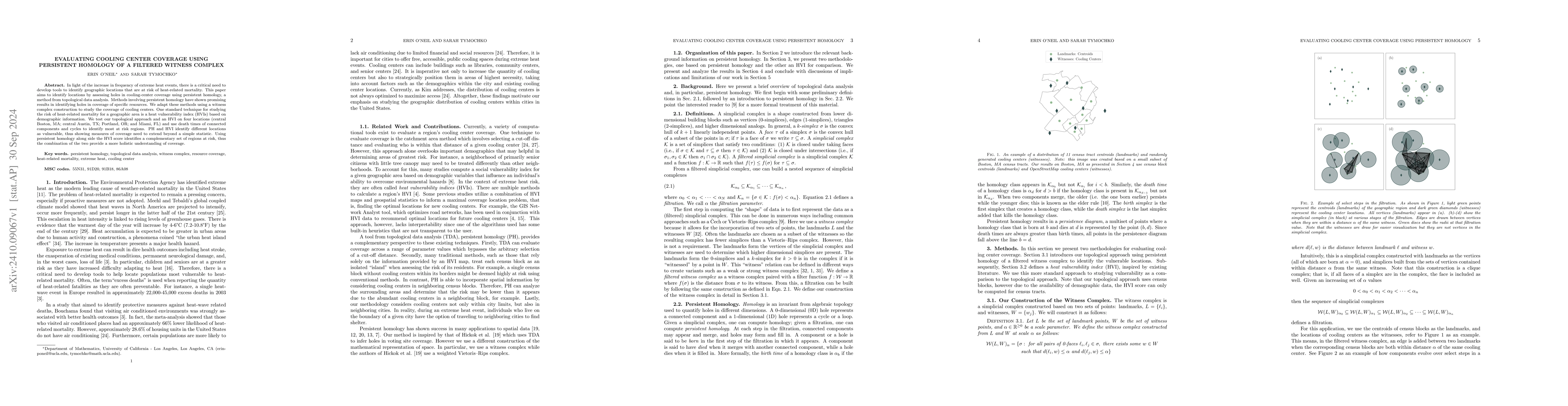 Thumbnail for Evaluating Cooling Center Coverage Using Persistent Homology of a
  Filtered Witness Complex