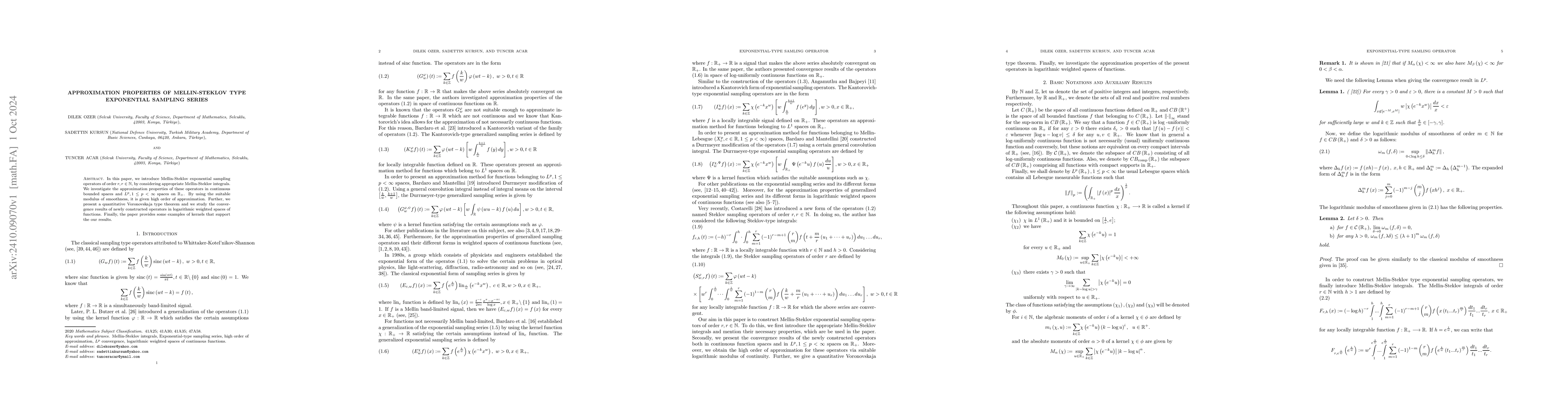 Thumbnail for Approximation Properties of Mellin-Steklov Type Exponential Sampling
  Series