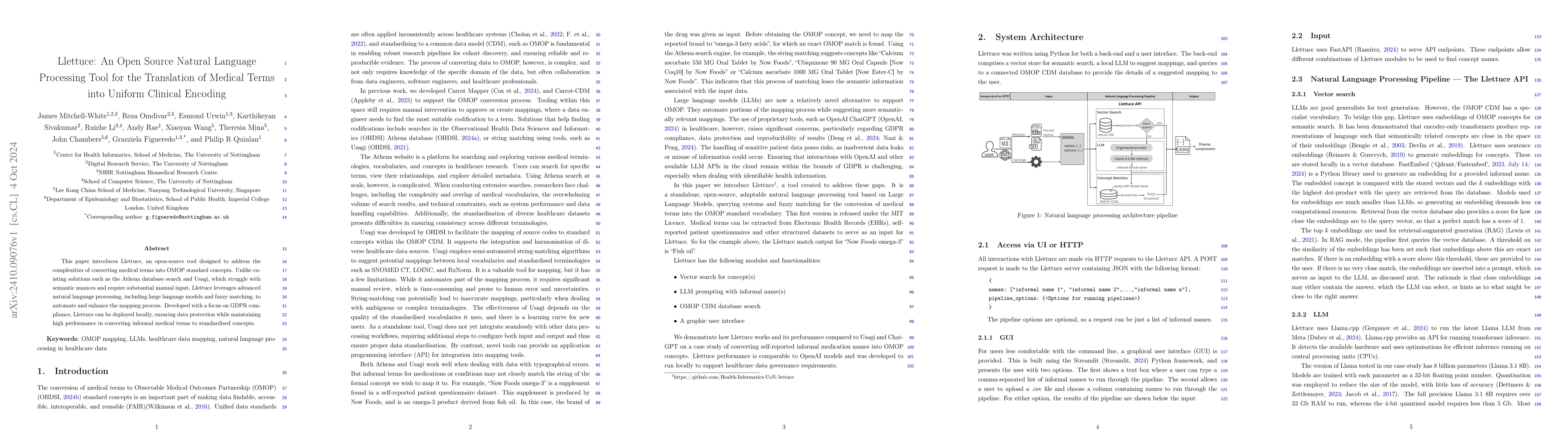 Thumbnail for Llettuce: An Open Source Natural Language Processing Tool for the
  Translation of Medical Terms into Uniform Clinical Encoding