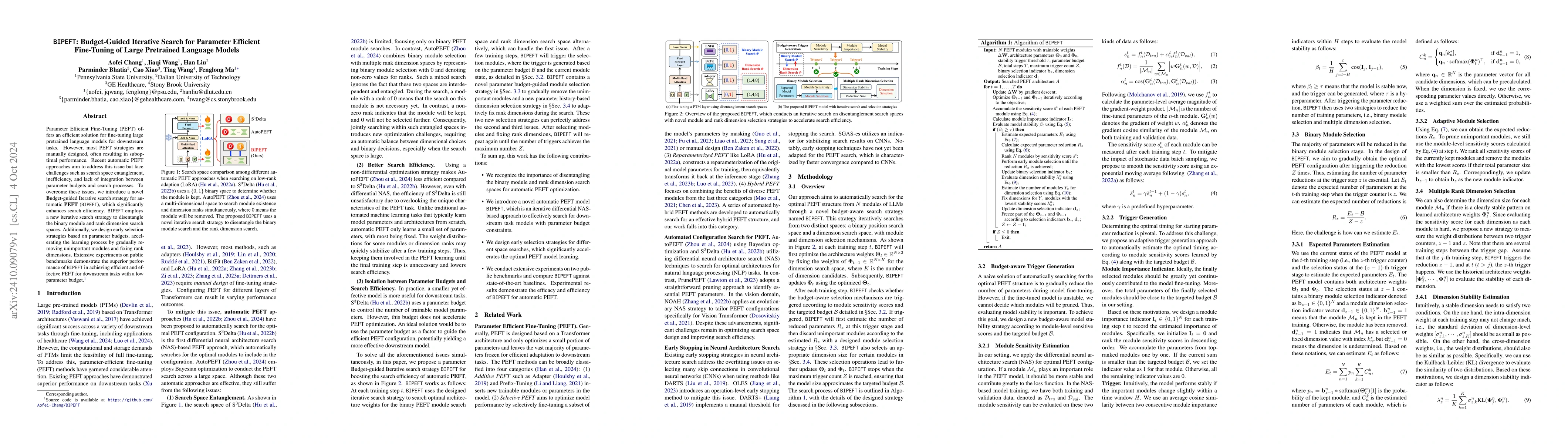 Thumbnail for BIPEFT: Budget-Guided Iterative Search for Parameter Efficient
  Fine-Tuning of Large Pretrained Language Models
