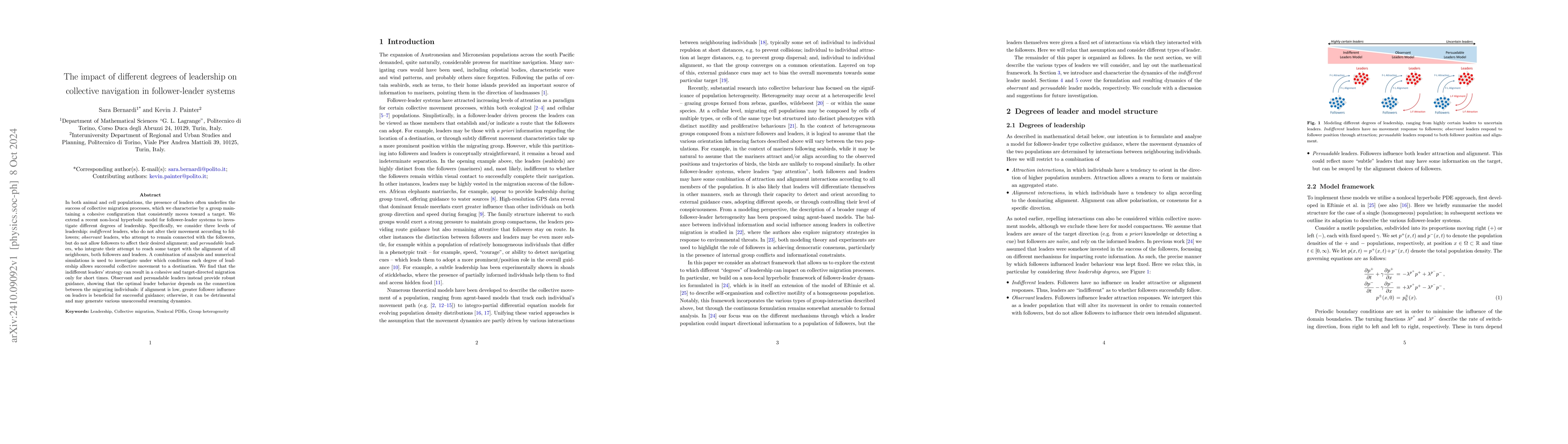 Thumbnail for The impact of different degrees of leadership on collective navigation
  in follower-leader systems