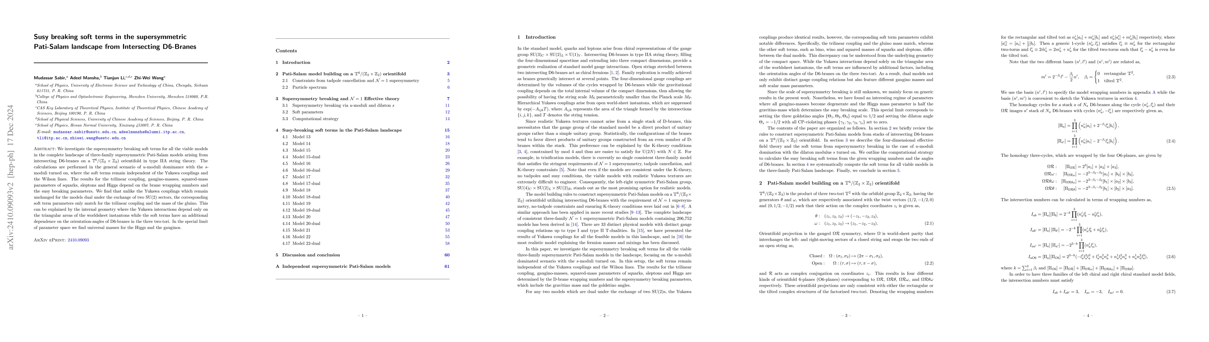 Thumbnail for Susy breaking soft terms in the supersymmetric Pati-Salam landscape from
  Intersecting D6-Branes