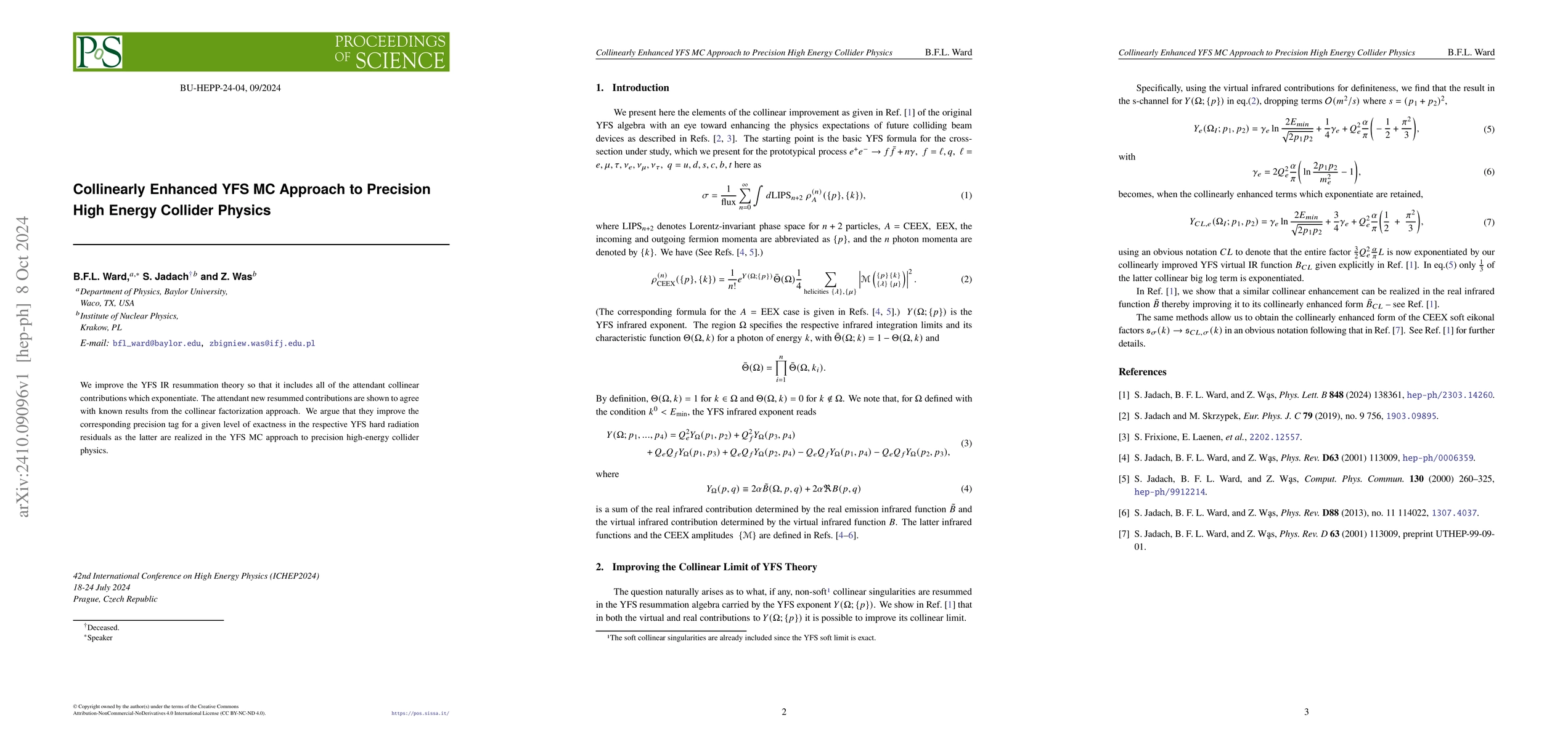 Thumbnail for Collinearly Enhanced YFS MC Approach to Precision High Energy Collider
  Physics