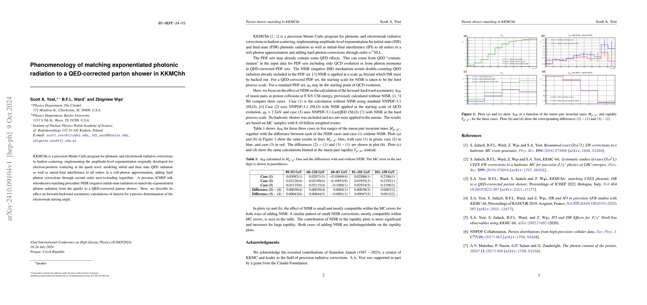 Thumbnail for Phenomenology of matching exponentiated photonic radiation to a
  QED-corrected parton shower in KKMChh