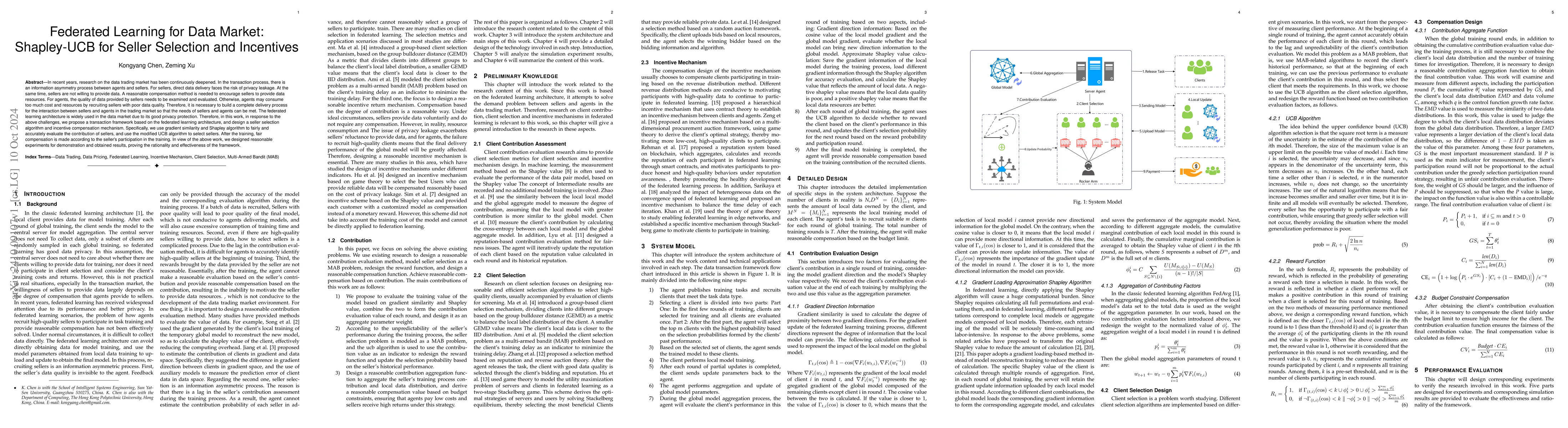 Thumbnail for Federated Learning for Data Market: Shapley-UCB for Seller Selection and
  Incentives