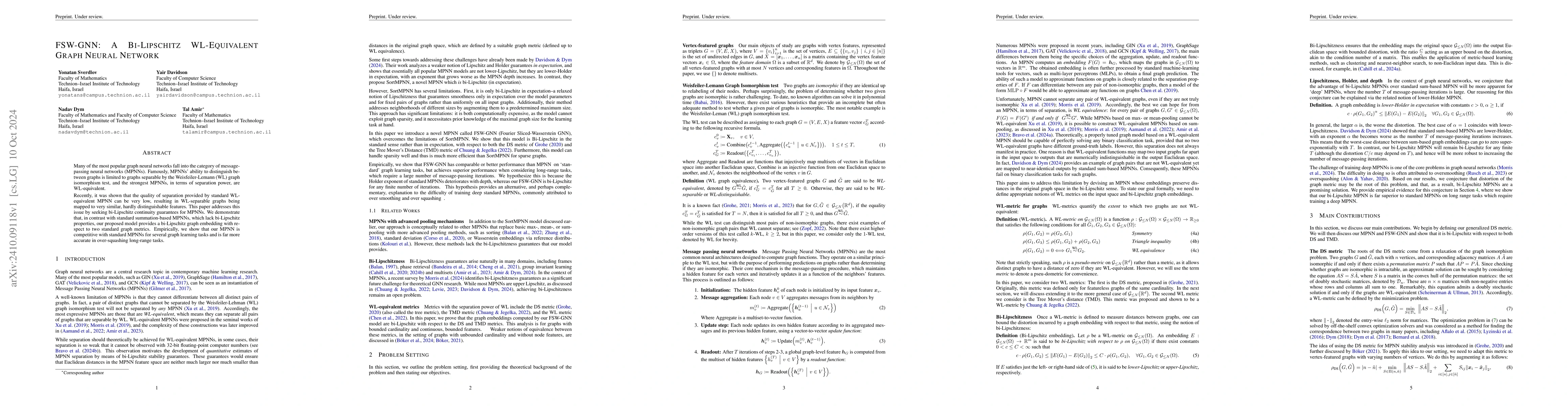 Thumbnail for FSW-GNN: A Bi-Lipschitz WL-Equivalent Graph Neural Network