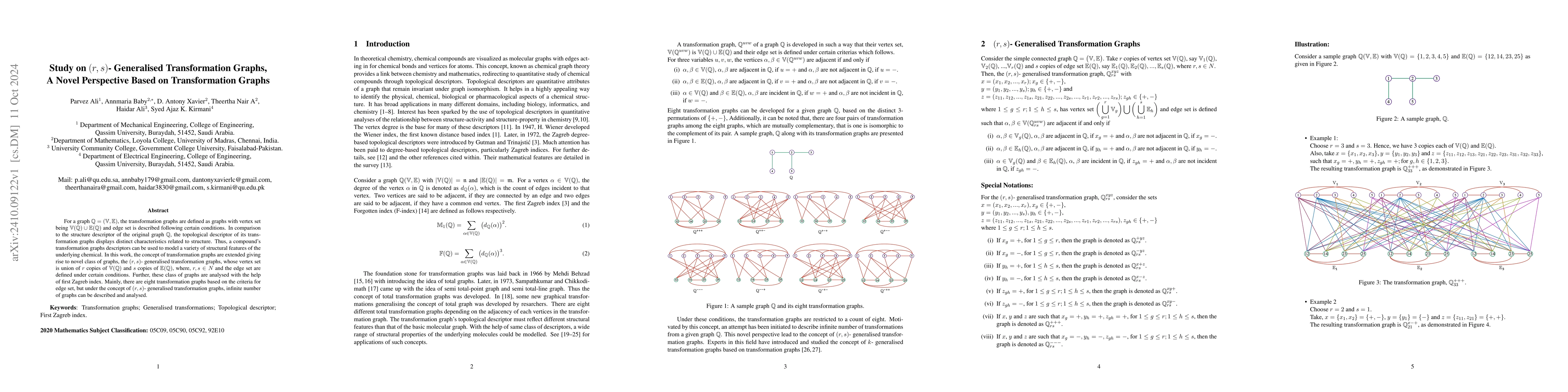 Thumbnail for Study on (r,s)- Generalised Transformation Graphs, A Novel Perspective
  Based on Transformation Graphs