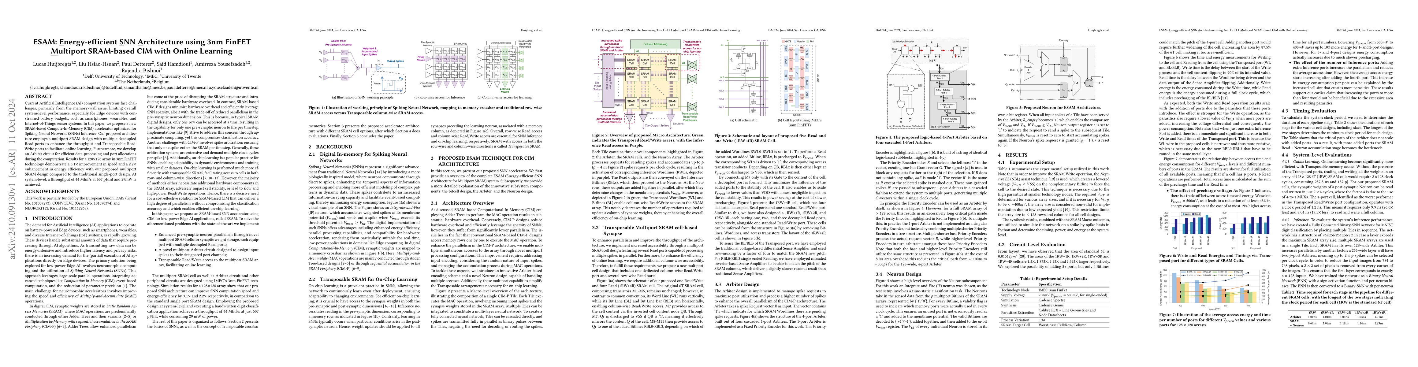 Thumbnail for Energy-efficient SNN Architecture using 3nm FinFET Multiport SRAM-based
  CIM with Online Learning