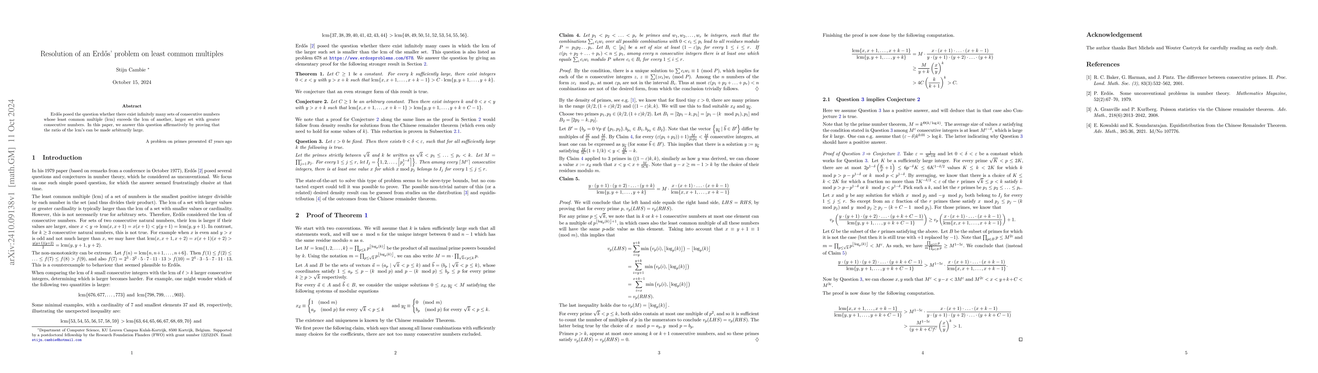 Thumbnail for Resolution of an Erdős' problem on least common multiples