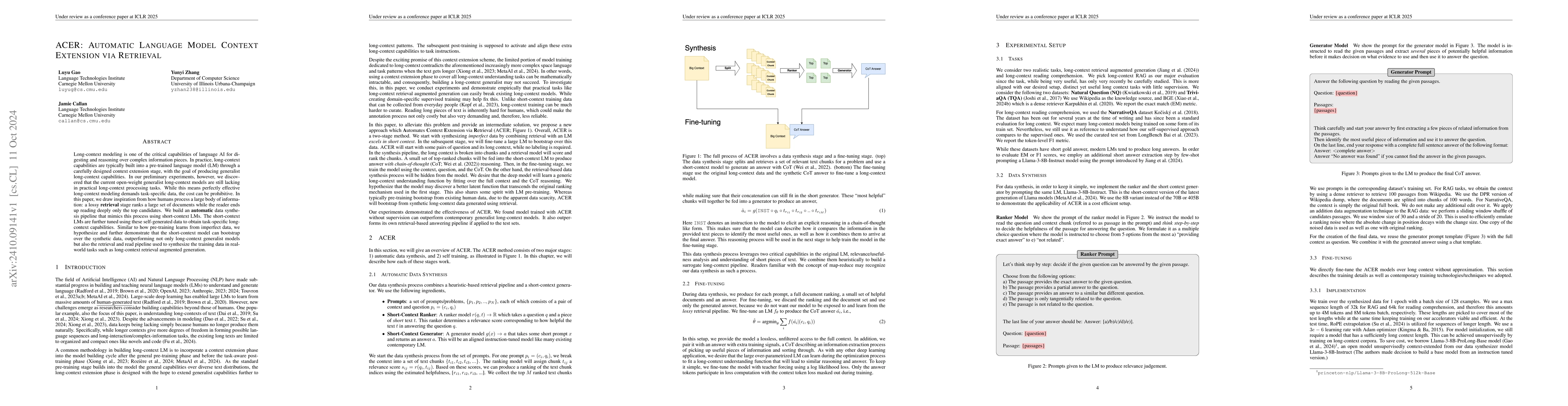 Thumbnail for ACER: Automatic Language Model Context Extension via Retrieval