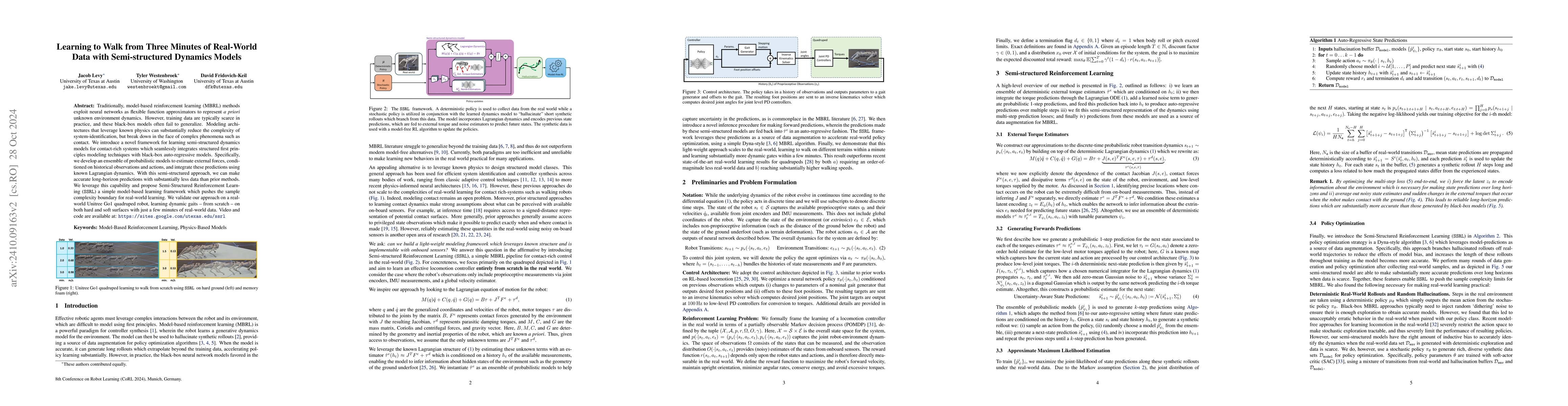 Thumbnail for Learning to Walk from Three Minutes of Real-World Data with
  Semi-structured Dynamics Models