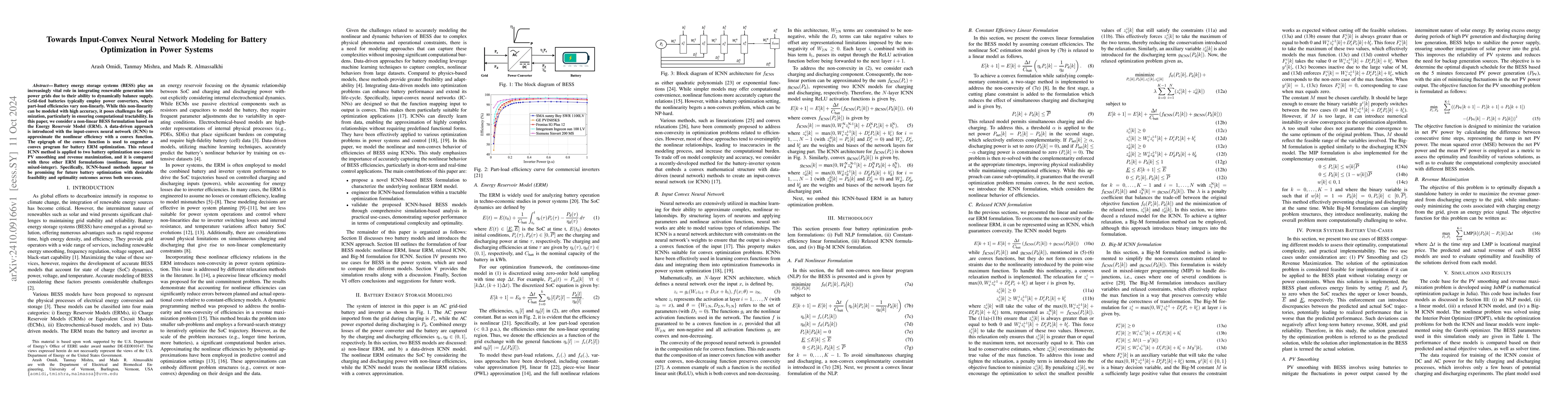 Thumbnail for Towards Input-Convex Neural Network Modeling for Battery Optimization in
  Power Systems