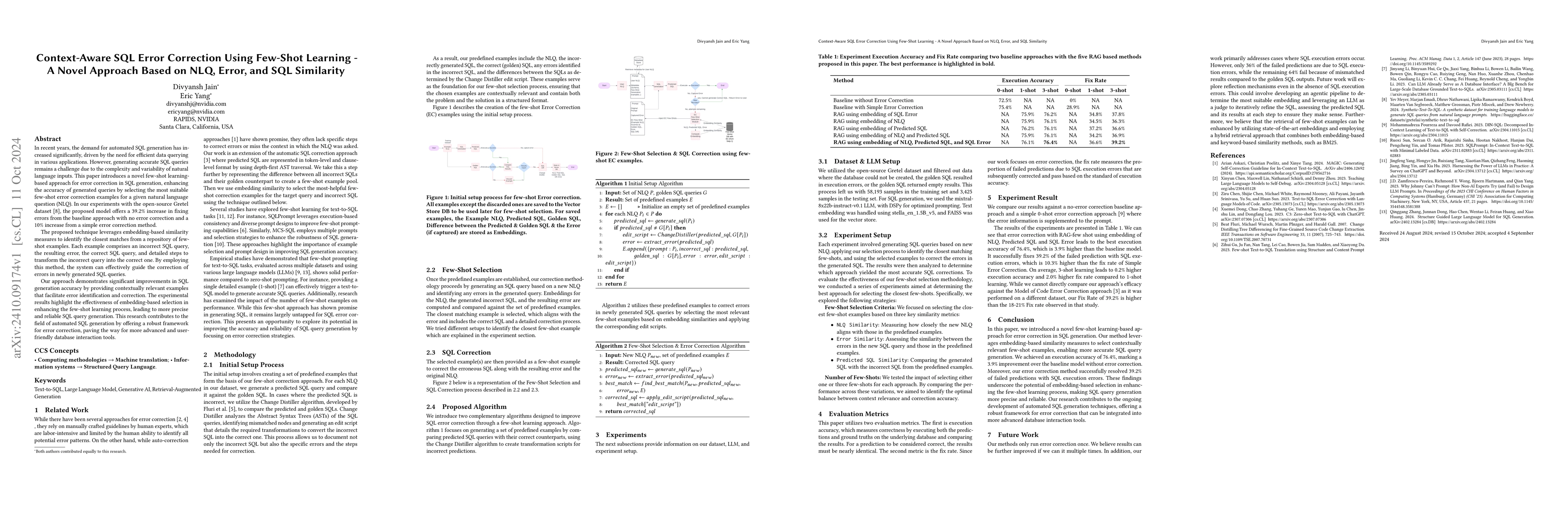 Thumbnail for Context-Aware SQL Error Correction Using Few-Shot Learning -- A Novel
  Approach Based on NLQ, Error, and SQL Similarity