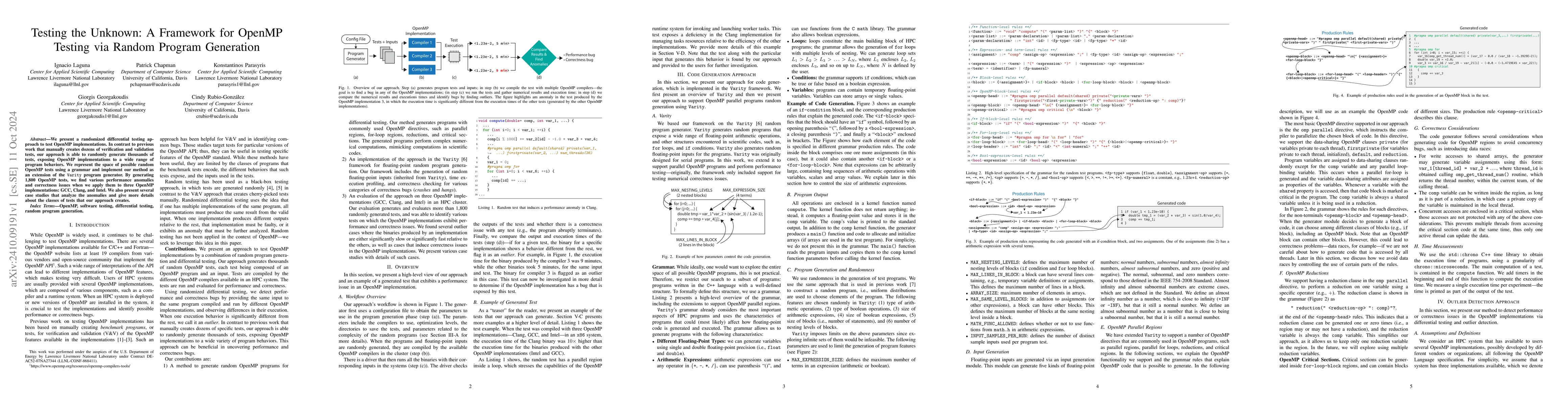 Thumbnail for Testing the Unknown: A Framework for OpenMP Testing via Random Program
  Generation